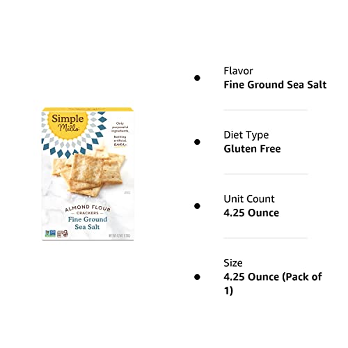 Simple Mills Almond Flour Crackers, Fine Ground Sea Salt - Gluten Free, Vegan, Healthy Snacks, 4.25 Ounce (Pack of 1)