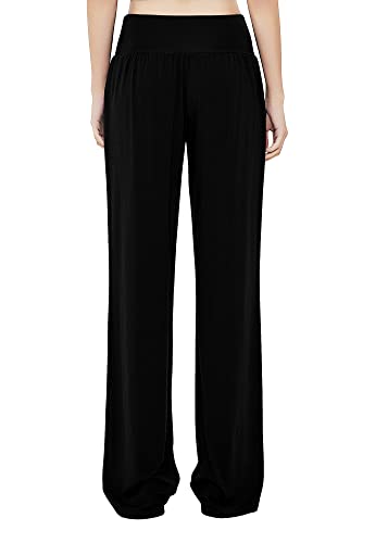 Urban CoCo Women's Comfy Yoga Pants Casual Wide Leg Sweatpants High Waist Stretch Trousers with Pockets (Black, S)