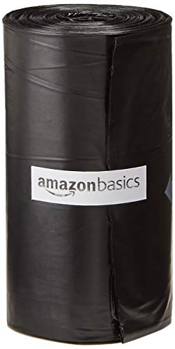 Amazon Basics Standard Dog Poop Bags With Dispenser and Leash Clip, Unscented, 300 Count, 20 Pack of 15, Black, 13 Inch x 9 Inch