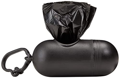 Amazon Basics Standard Dog Poop Bags With Dispenser and Leash Clip, Unscented, 300 Count, 20 Pack of 15, Black, 13 Inch x 9 Inch