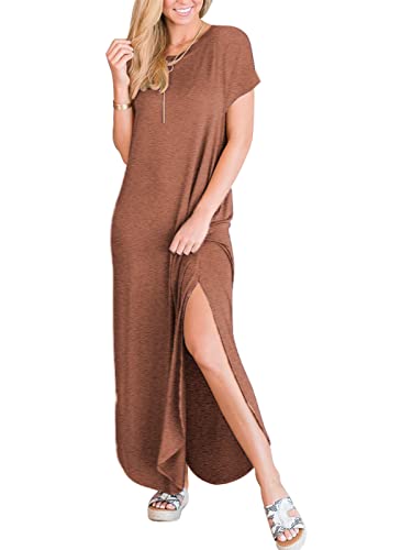 ANRABESS Women's Short Sleeve Loose Plain Maxi Dresses Casual Long Dresses T-Shirt Dress A222zonghong-M