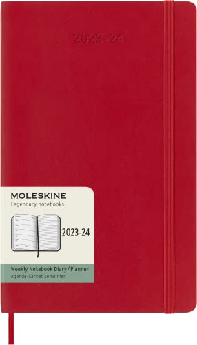 Moleskine 2023-2024 Weekly Planner, 18M, Large, Scarlet Red, Soft Cover (5 x 8.25)