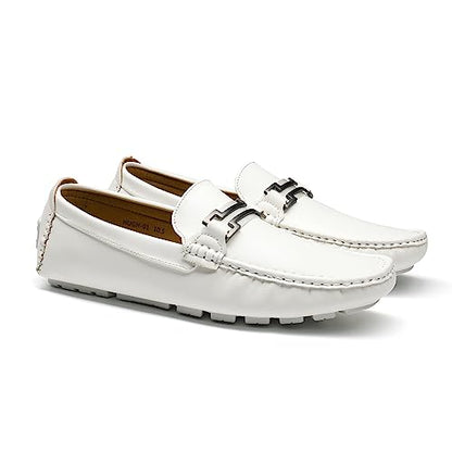 Bruno Marc Mens Faux Leather Driving Penny Loafers Boat Shoes, White - 12 (Hugh-01)