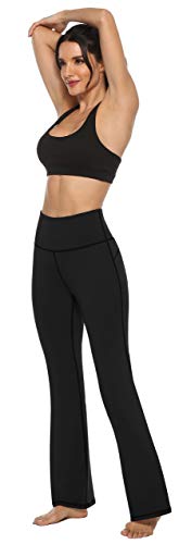 AFITNE Yoga Pants for Women Bootcut Pants with Pockets High Waisted Workout Bootleg Yoga Pants Tall Long Athletic Gym Pants Black - L