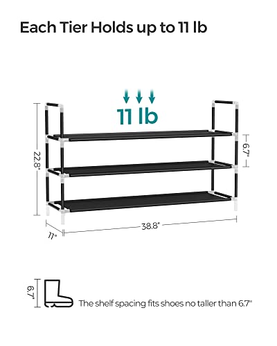 SONGMICS 3-Tier Shoe Rack with Shelves for Closet Entryway, Black ULSH053B01, 11 x 38.8 x 22.8 Inches