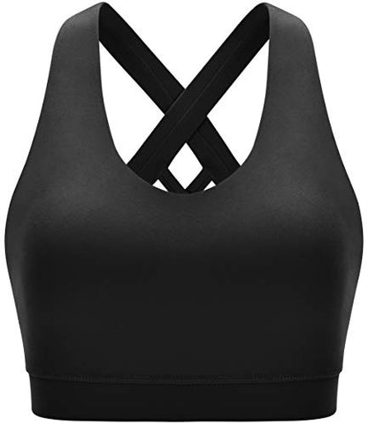 RUNNING GIRL Sports Bra for Women, Criss-Cross Back Padded Strappy Sports Bras Medium Support Yoga Bra with Removable Cups (2353D-Black,M)