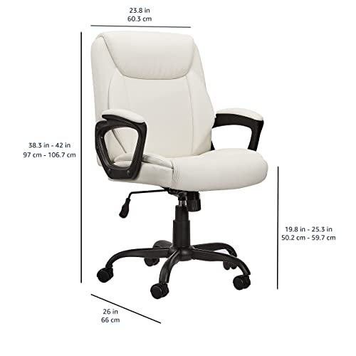 Amazon Basics Classic Puresoft PU Padded Mid-Back Office Computer Desk Chair with Armrest - Cream, 26"D x 23.75"W x 42"H