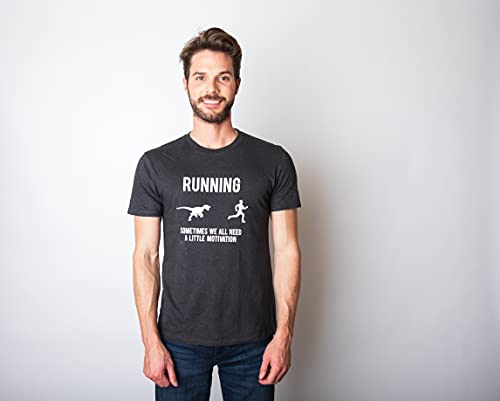 Mens Running Motivation Raptor Chase T Shirt Funny Dinosaur Tee Nerdy Graphic Crazy Dog Men's Novelty T-Shirts with Dinosaur Sayings for Exercise Soft Comfortable Funny T Shirts Heather Navy L