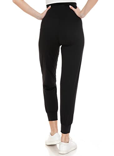 Leggings Depot Women's Maternity Pants Over The Belly Pregnancy Joggers Casual Lounge Pants (Black, X-Large)