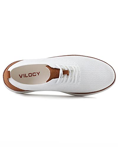 VILOCY Men's Dress Sneakers Oxfords Casual Business Shoes Lace Up Lightweight Walking Knit Mesh Fashion Sneakers White,US10 EU43