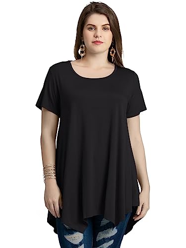 LARACE Womens Swing Tunic Tops Loose Fit Comfy Flattering T Shirt Black