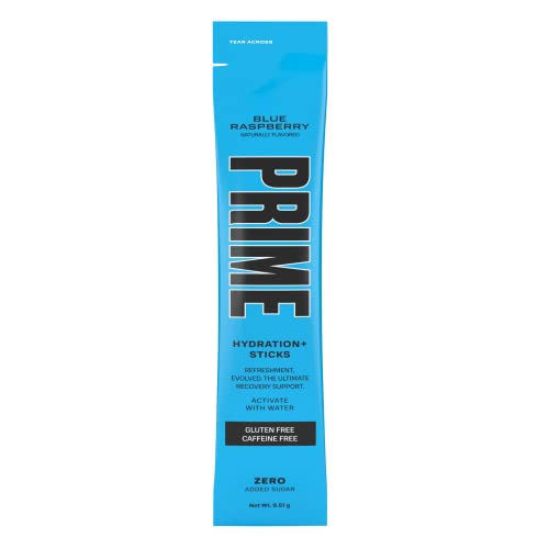 Prime Hydration+ Stick Pack | Electrolyte Drink Mix | 10% Coconut Water | 250mg BCAAs | Antioxidants | Naturally Flavored | Zero Added Sugar | Easy Open Single-Serving Stick | BLUE RASPBERRY, 6 Sticks