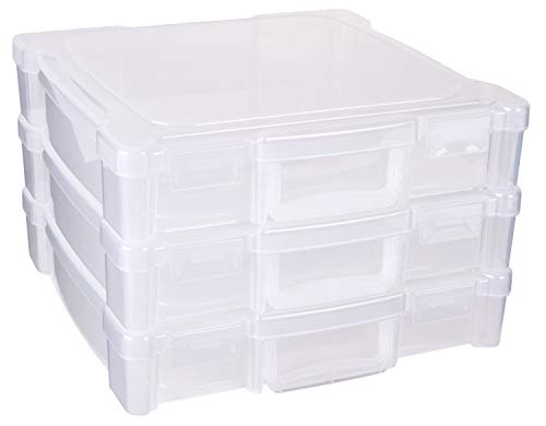 ArtBin 6913ZZ 12" x 12" Portable Art & Craft Organizer with Handle 3-Pack, [3] Plastic Storage Cases, Clear