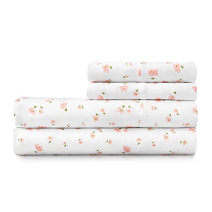 MARTHA STEWART 100% Cotton Queen Sheets Set - 4 Piece, Soft, Smooth, Durable, Easy Care, 16" Deep Pocket Sheets, Bedding Sheets, Sateen Sheets, 1 Flat, 1 Fitted, 2 Pillowcases, Blush