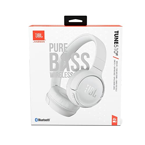 JBL Tune 510BT: Wireless On-Ear Headphones with Purebass Sound - White, Medium