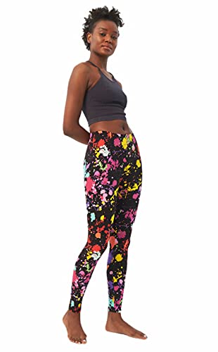 sissycos Women's 80s Leggings Artistic Splash Printed Buttery Soft Stretchy Pants (Medium, Color Splash Black)