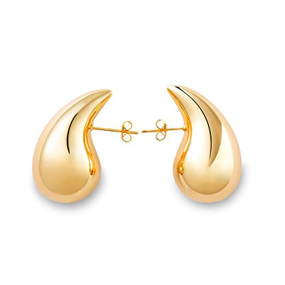 Ascona Earring Dupes Chunky Gold Hoop Earrings for Women Girl, Lightweight Drop Teardrop Dangle Earrings Fashion Trendy Tear Drop Hypoallergenic Jewelry (Gold)