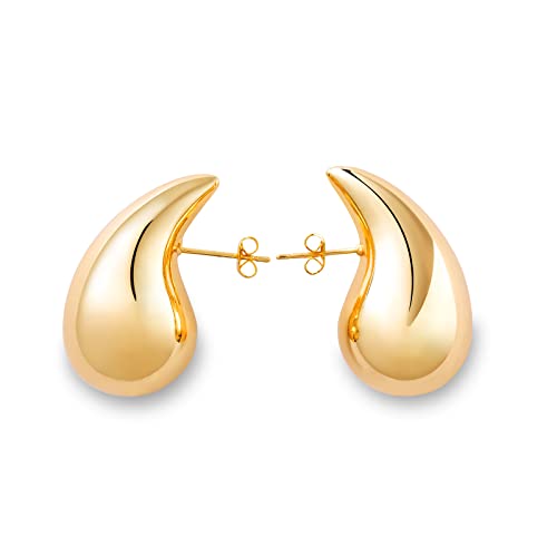 Ascona Earring Dupes Chunky Gold Hoop Earrings for Women Girl, Lightweight Drop Teardrop Dangle Earrings Fashion Trendy Tear Drop Hypoallergenic Jewelry (Gold)