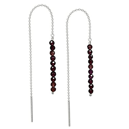 GemInspire 925 Sterling Silver Natural Red Garnet Beads Threader Earring, Gemstone Earring For Women, Handmade Jewelry, Gift For Her (red garnet)