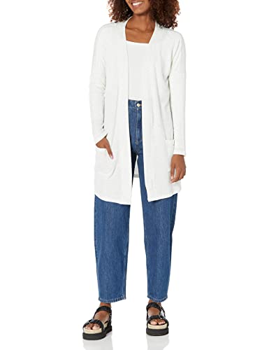 Amazon Essentials Women's Relaxed-Fit Lightweight Lounge Terry Open-Front Cardigan, White Space Dye, Small