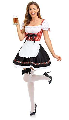 HiZiTi Oktoberfest Costumes Women Dirndl Dresses 2Pcs German Dresses for Oktoberfest Festival Bavarian Costume Beer Carnival S