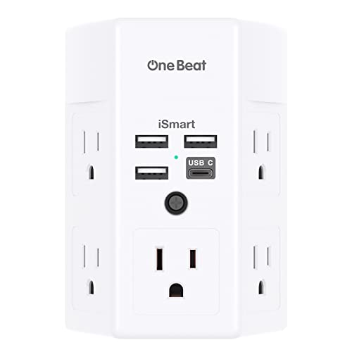 Surge Protector, 5 Outlets Extender with 4 USB Ports(USB C), 3-Side 1800J Power Strip Multi Plug Outlet Expander, USB Wall Charger, Outlet Splitter Adapter Wall Mount for Home Travel Office ETL Listed