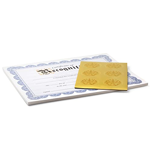 48 Sheets Blue Certificate of Recognition Award Paper with Gold Foil Sticker Seals for Graduation Diploma, Achievements, Employees (8.5 x 11 in)