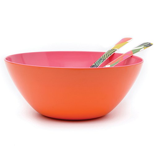 French Bull 12" Serving Bowl - Melamine Dinnerware - Salad, Mixing, Pasta - Orange and Pink