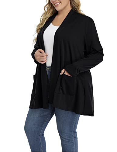 Long Plus Size Cardigans for Women Easy to Wear Open Front Clothing(Black, 3X)