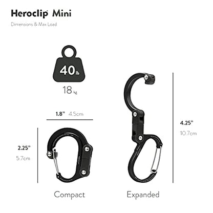 GEAR AID HEROCLIP Carabiner Clip and Hook (Mini) for Travel, Luggage, Purse and Small Bags, Stealth Black