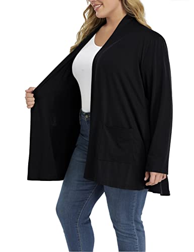 Long Plus Size Cardigans for Women Easy to Wear Open Front Clothing(Black, 3X)