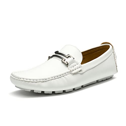 Bruno Marc Mens Faux Leather Driving Penny Loafers Boat Shoes, White - 12 (Hugh-01)