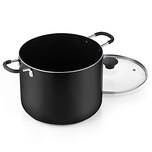 Cook N Home Nonstick Stockpot with Lid 10.5-Qt, Deep Cooking Pot Cookware Canning Stock Pot with Glass Lid, Black