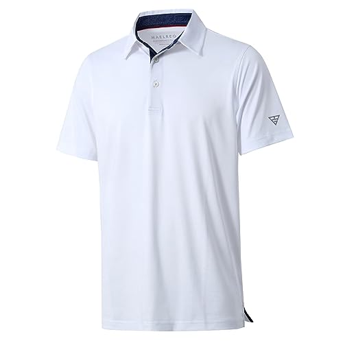 M MAELREG Golf Polo Shirts for Men Short Sleeve Performance Moisture Wicking Quick Dry Casual Collared Men’s Polo Shirts White