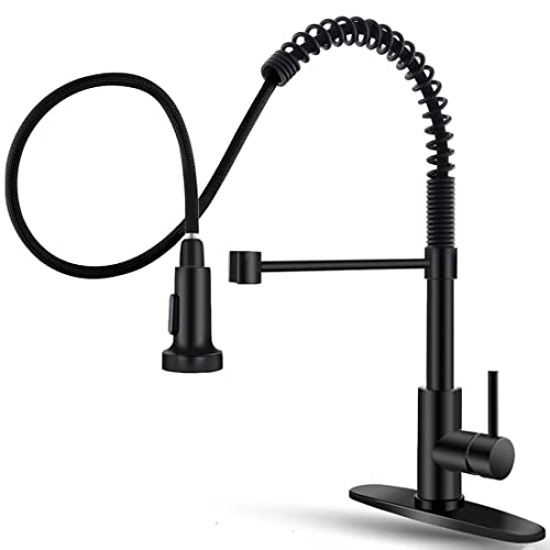 OWOFAN Black Kitchen Faucet with Pull Down Sprayer Stainless Steel Single Handle Pull Out Spring Sink Faucets 1 Hole Or 3 Hole Dual Function for Farmhouse Camper Laundry Utility Rv Wet Bar