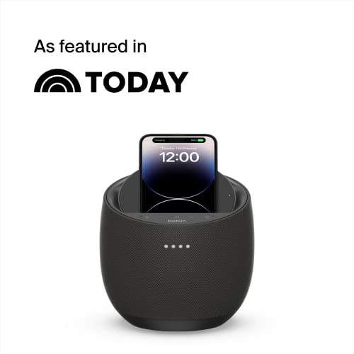 Belkin SOUNDFORM Elite Hi-Fi Smart Speaker + Wireless Charger (Alexa Voice-Controlled Bluetooth Speaker) Sound Technology By Devialet, Fast Wireless Charging for iPhone, Samsung Galaxy & More - Black