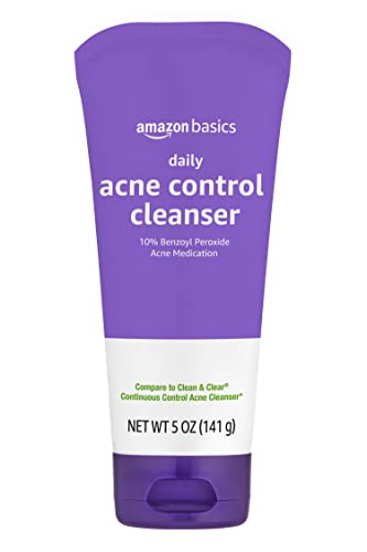 Amazon Basics Daily Acne Control Cleanser, Maximum Strength 10% Benzoyl Peroxide Acne Medication, Fragrance Free, 5 Ounce