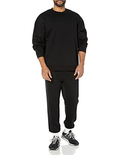 Amazon Essentials Men's Oversized-Fit Crewneck Sweatshirt (Available in Big & Tall), Black, Large