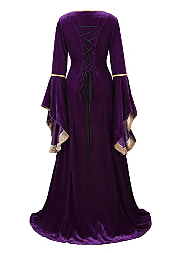 Renaissance Costume Women Velvet Irish Dress Medieval Witch Costumes Victorian Faire Costumes Purple-2XL