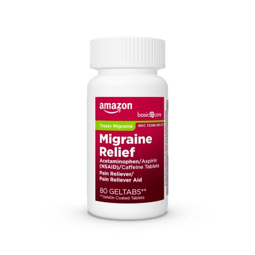 Amazon Basic Care Migraine Relief Geltabs, Acetaminophen, Aspirin (NSAID) and Caffeine, 80 Count