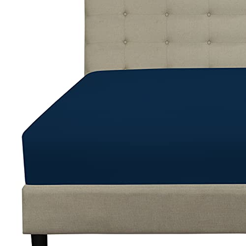 Royale Linens Fitted Sheet Full - Brushed Hotel Quality 1800 Ultra-Soft Wrinkle & Fade Resistant - Bottom Sheet - Deep Pocket Stretches Up to 16" - Fitted Sheet Only - Elastic Sheet (Full, Navy)