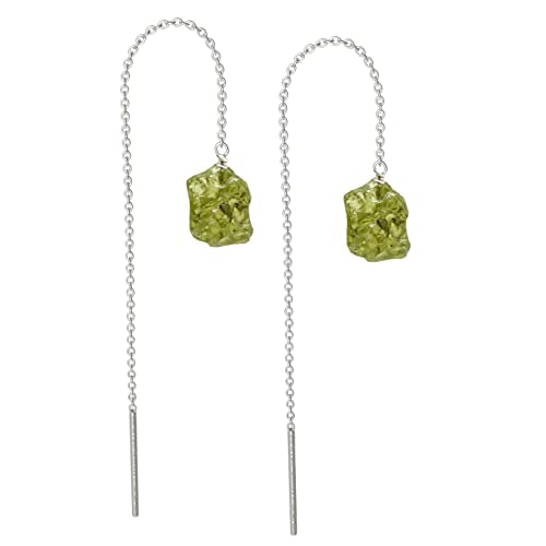 GemInspire 925 Sterling Silver Natural Raw Green Peridot Threader Earring, Gemstone Earring For Women, August Birthstone, Handmade Jewelry, Gift For Her (Peridot)