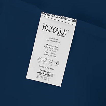 Royale Linens Fitted Sheet Full - Brushed Hotel Quality 1800 Ultra-Soft Wrinkle & Fade Resistant - Bottom Sheet - Deep Pocket Stretches Up to 16" - Fitted Sheet Only - Elastic Sheet (Full, Navy)