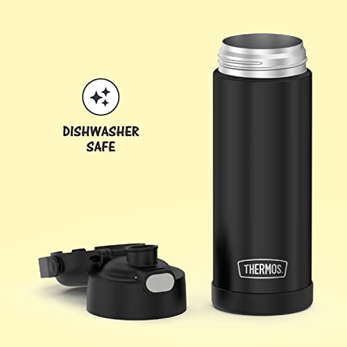 THERMOS FUNTAINER 16 Ounce Stainless Steel Vacuum Insulated Bottle with Wide Spout Lid, Black Matte