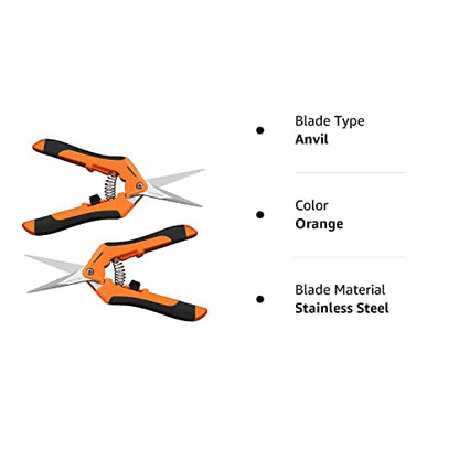 VIVOSUN 6.5 Inch Gardening Scissors Hand Pruner Pruning Shear with Straight Stainless Steel Blades Orange 3-Pack