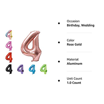 40 Inch Large Foil Helium Number Balloon Birthday Wedding Party 0-9 (Rose Gold, 4)