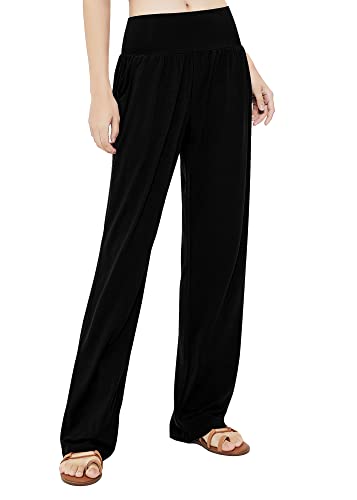 Urban CoCo Women's Comfy Yoga Pants Casual Wide Leg Sweatpants High Waist Stretch Trousers with Pockets (Black, S)