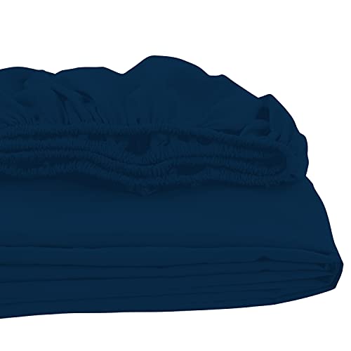 Royale Linens Fitted Sheet Full - Brushed Hotel Quality 1800 Ultra-Soft Wrinkle & Fade Resistant - Bottom Sheet - Deep Pocket Stretches Up to 16" - Fitted Sheet Only - Elastic Sheet (Full, Navy)