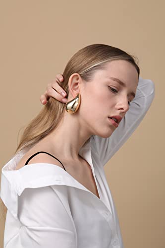 Ascona Earring Dupes Extra Large Chunky Gold Hoop Earrings for Women, Big Statement Earrings for Women Lightweight Teardrop Waterdrop Tear Drop Earrings, Hypoallergenic Gold Plated Earrings Fashion Jewelry (gold large version)