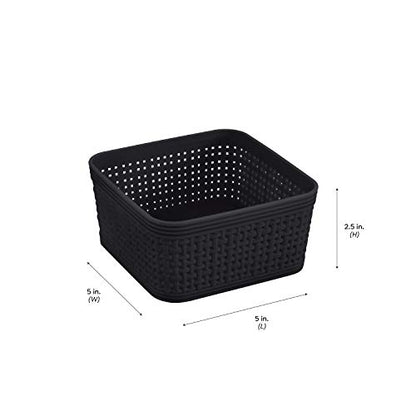 Simplify 6 Pack Organizing Set | Square Bins | Multipurpose | Office | Desk | Dorm | Bathroom | Storage Basket | Small Items | Accessories | Black